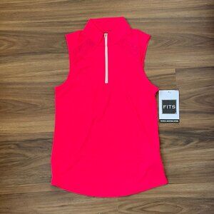 FITS Women's 1/4 ZIp Sleeveless Tank Top Sun Shirt - Pink / Coral - Small